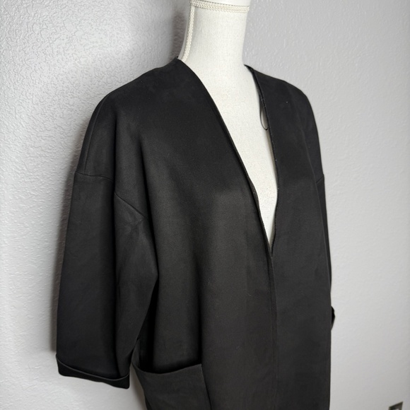 Zara Women's Small  Black Long sleeve Pockets open Front Overcoat Blazer -cp - Picture 3 of 9